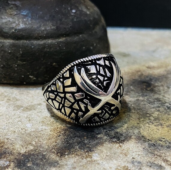Epee en argent sans pierre faite a la main bague en argent a double epee bague