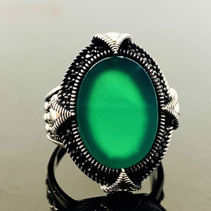 Grüner Stein Silber Ring, grüner Edelstein Achat Ring, Achat Schmuck, natürlicher grüner Achat, 925 Sterling Silber Ring, grüner Stein Schmuck, grüne Ringe