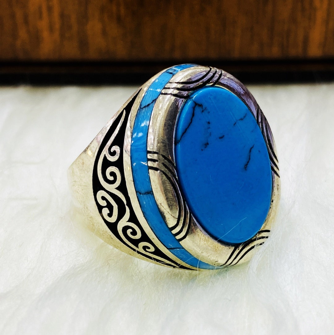 Handmade Silver Ring, Turquoise Stone Silver Men's Ring,blue Turquoise