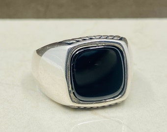 Men's Handmade Silver Ring, Black Onyx Stone Ring, Square Stone Ring, Gift for Himself, 925 Silver Ring, Boyfriend Gift,