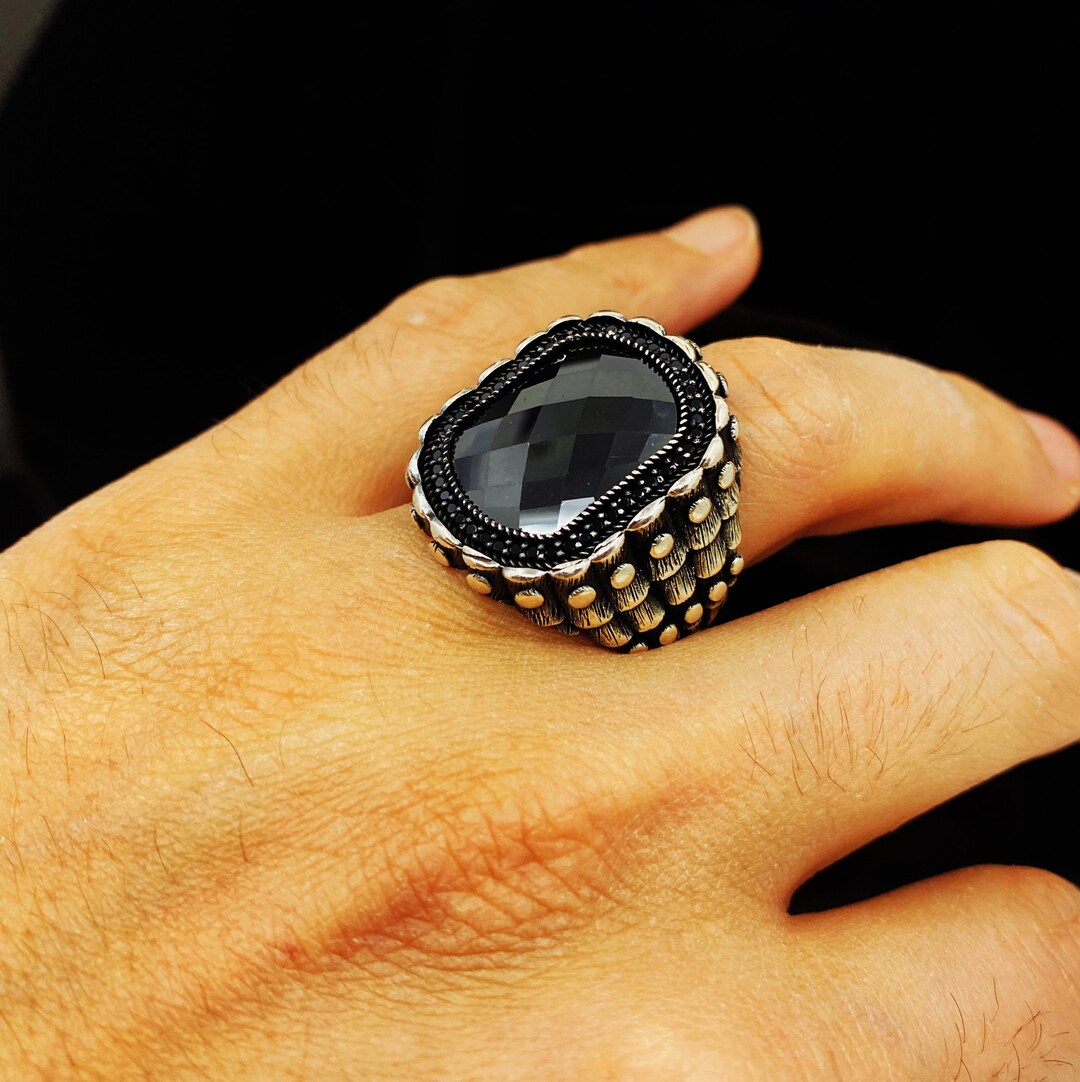 Handmade Black Stone Ring Men's Black Ring Unique Etsy