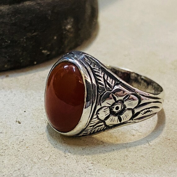Handmade Sterling Silver Men s Ring red Agate Stone Sterling