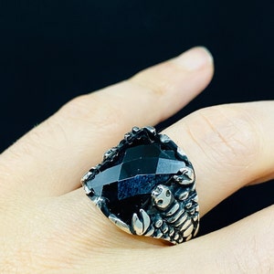 Black Stone Silver Scorpion Ring, 925 Sterling Silver Unisex Ring, Scorpion Gift, Unique Ring, Silver Jewelry, Cool Ring