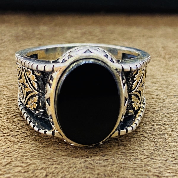 Black Onyx Stone Silver Ring,Black Stone Ring,Black Stone Silver Ring,Turkish Handmade Silver Ring,Onyx Stone Silver Ring