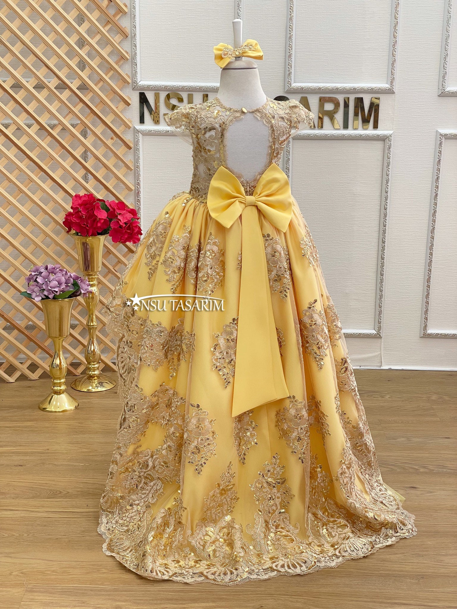 Crystal Stone Work Soft Premium Net Wedding Wear Readymade Gown In Golden  Color - Gown
