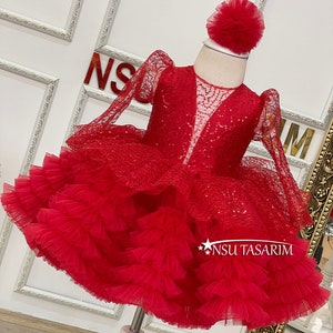 Red baby girl dress. Red sparkle dress. Christmas dress. Baby party dress. 1st birthday dress baby girl. For special occasion.