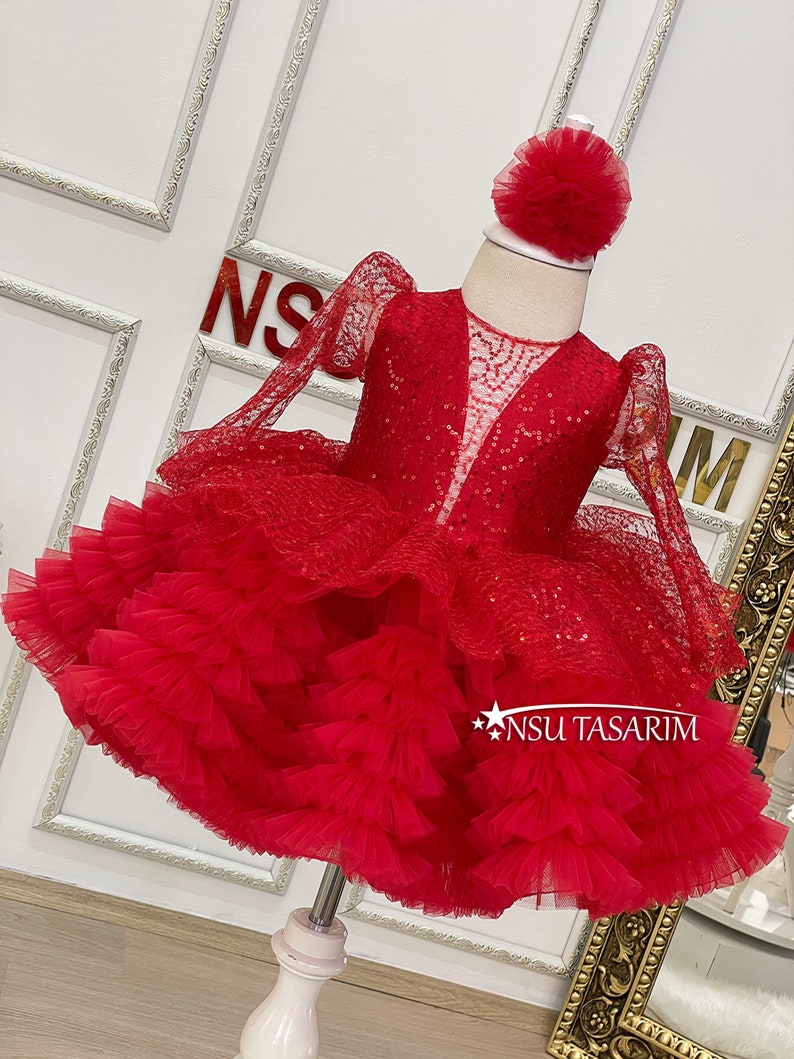 Red baby girl dress. Red sparkle dress. Christmas dress. Baby party dress. 1st birthday dress baby girl. For special occasion.