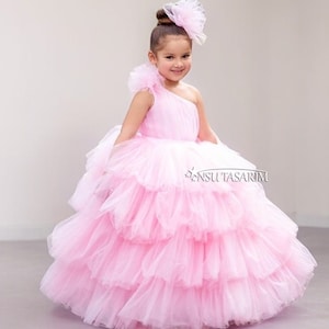 Baby girl dress pink  for special occasion, long toddler gown, Pink princess gown, couture gown. Handmade!