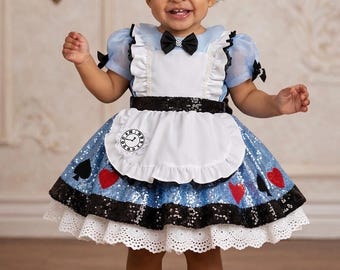 First Birthday Dress for Baby Girl, Alice Dress, Alice Costume, Flower Girl Dress, Photoshoot Dress, Handmade!