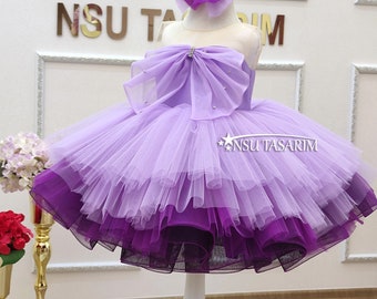 Purple Baby Girl Dress. Swarovski details. Birthday tutu dress. Girl party dress. for special occasion. Handmade!
