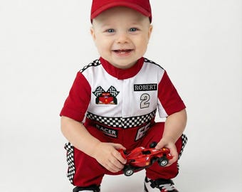 Personalized Race Car Driver Costume with Hat, Custom Name Outfit, Fast One Birthday Suit