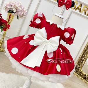 Red Minnie Mouse dress. Baby girl dress. Minnie mouse birthday dress. Sparkle and pearl minnie dress. For special occasion. Handmade image 2