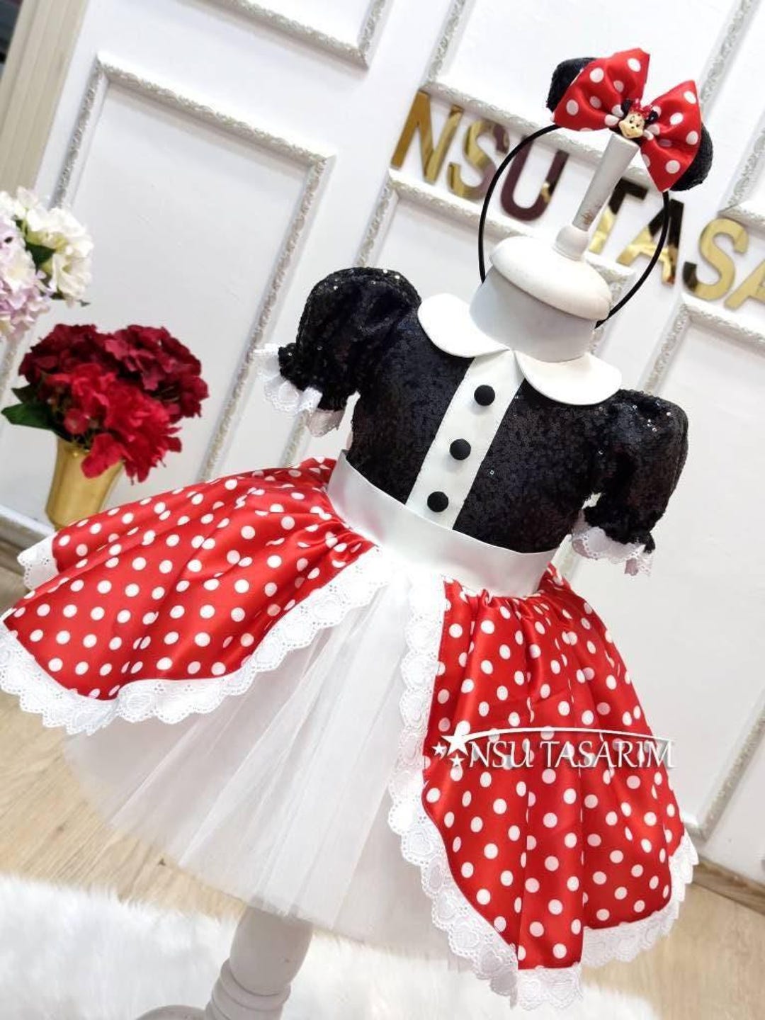 Red Minnie Mouse Birthday Dress, Sparkle Top, Hair Clip - Etsy