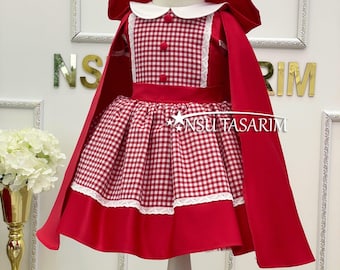 Mädchen Rotkäppchen Kostüm Kleid mit Umhang, Karo Kleinkind Kleid