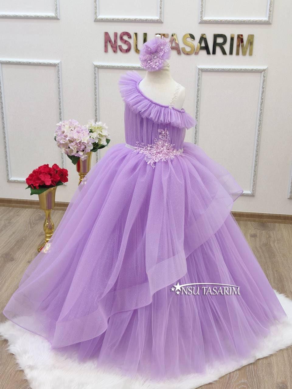 Birthday Gift First Dress Fairy Flower Girl Lavender Long Tail Attire