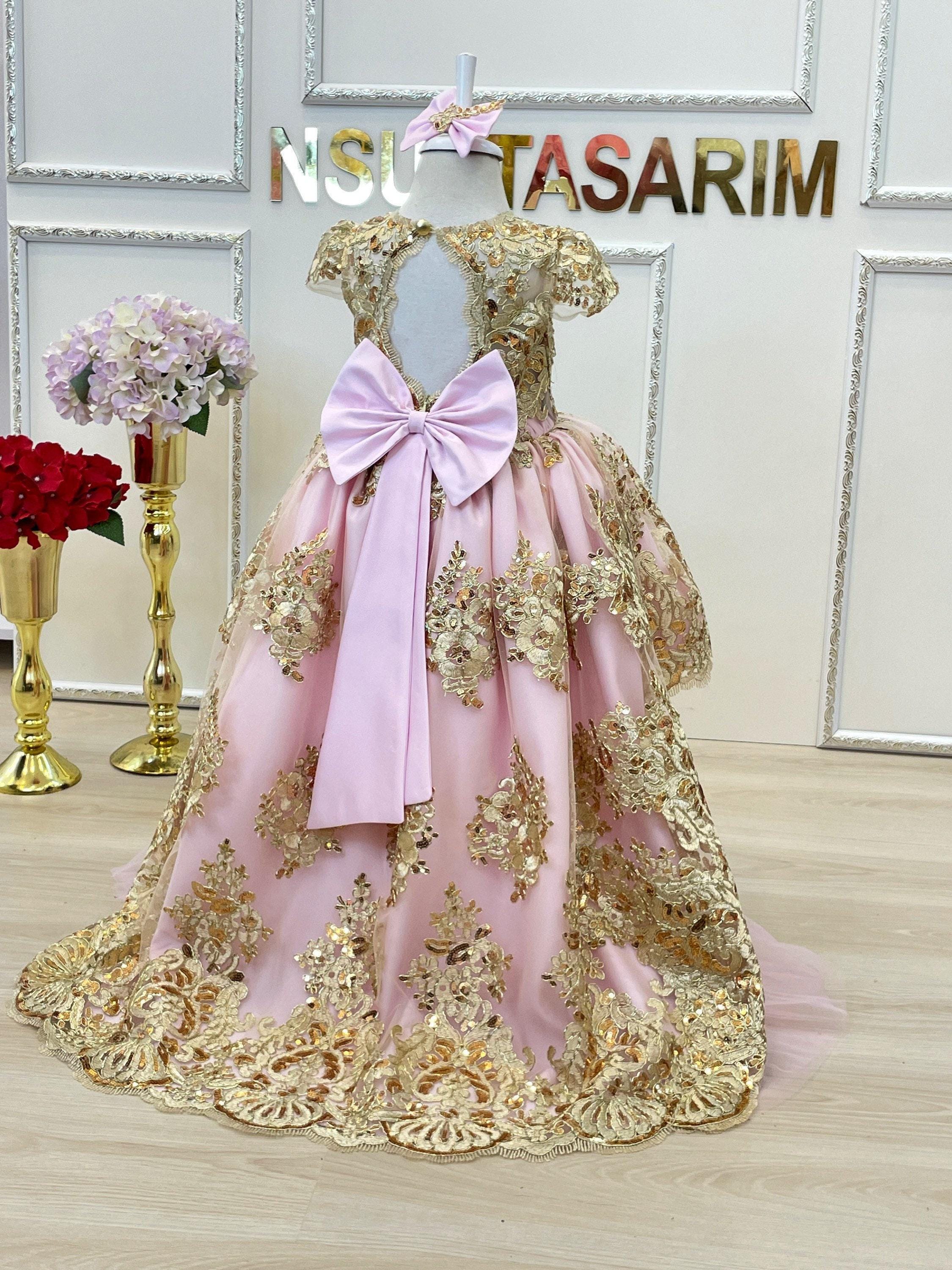 slim fit dress slacks Princess Aisha Dress (Pink & Gold) 1 Year main image 0