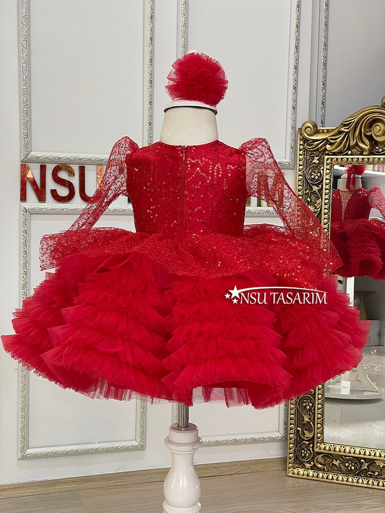 Red baby girl dress. Red sparkle dress.