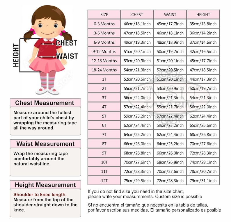 Baby girl fairy dress with red accents Size Chart