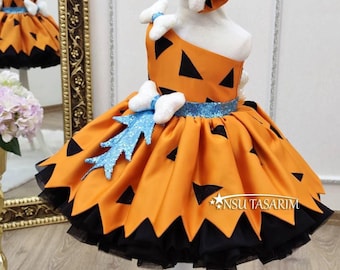 Pebble dress . Baby girl dress. Halloween dress. Pebble birthday dress. Pebbles halloween dress, Toddler halloween costume
