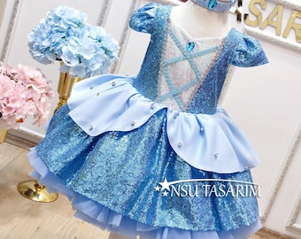 Cinderella dress . Baby girl dress. Cinderella  birthday dress. Sparkle cinderella dress. For special occasion. Handmade!