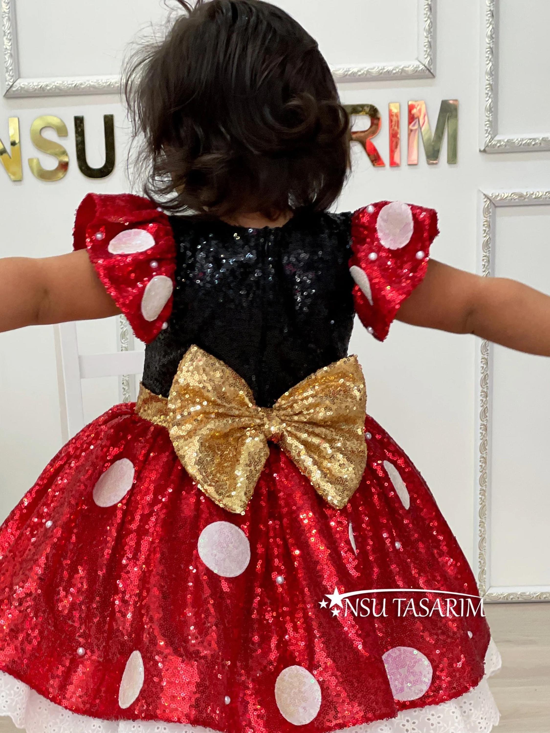 Red Minnie dress. Baby girl dress. Minnie mouse birthday dress. Red Black sequin. Sparkle Minnie dress. For special occasion. Handmade!