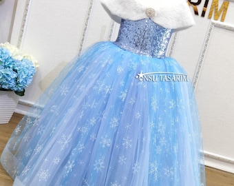 Handmade Princess Elsa Dress: Blue Tulle Snowflake Gown