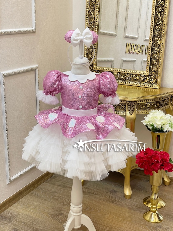 Vestito rosa di Minnie Mouse. Abito minnie scintillante. Abito da  compleanno di Minnie. Vestito da bambina. Per occasioni speciali. Fatto a  mano -  Italia