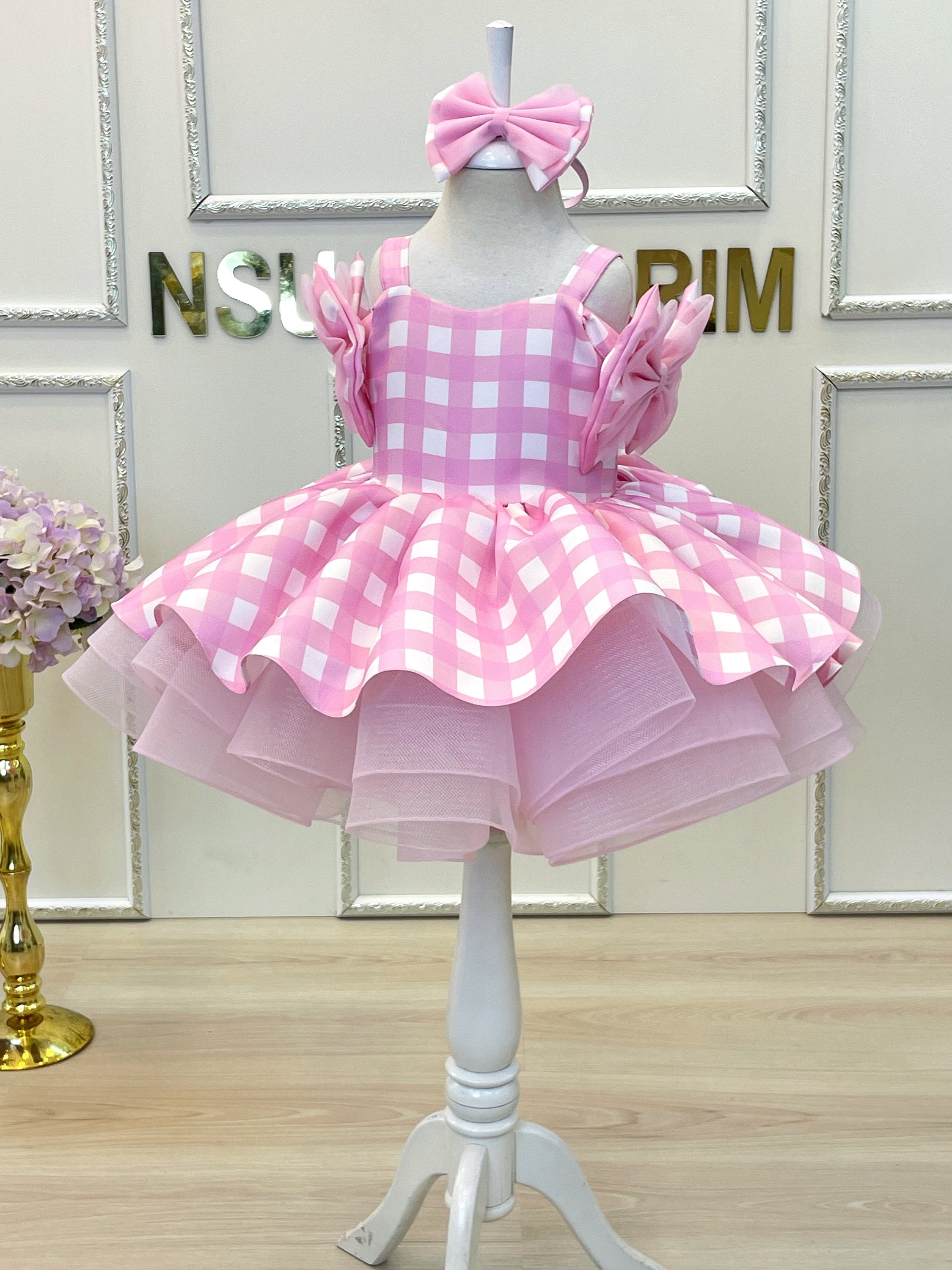 Beach Doll Costume, Adult Pink Gingham Beach Party Barbie Costume –