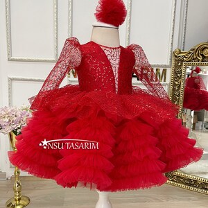 Red baby girl dress. Red sparkle dress. Christmas dress. Baby party dress.