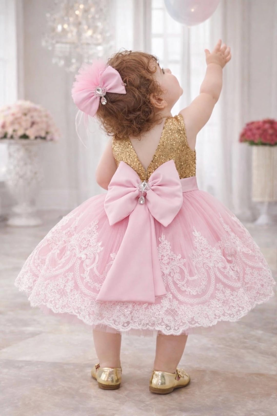First Birthday Dress Fairy Flower Girl Gold Blush Sequin Luxury Gown Tutu Apparel