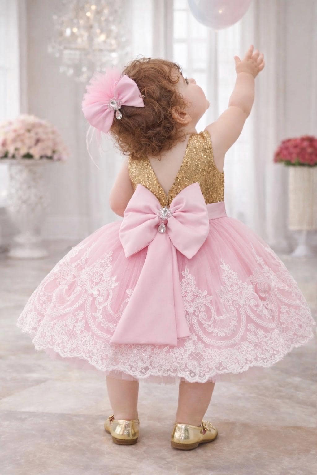 Blush Gold Infant Dress First Birthday Dress Fairy Flower Girl Gold Blush  Sequin Luxury