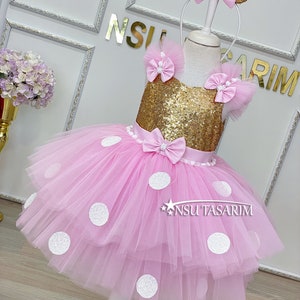 Pink Minnie Mouse dress. Baby girl dress. Minnie mouse birthday dress. Minnie mouse costume. For special occasion. Handmade!