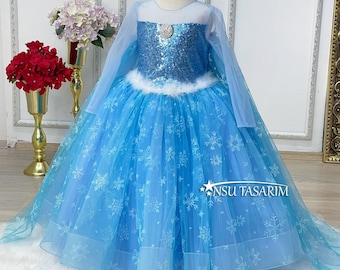 Handmade Elsa Costume Dress: Blue Sequin Birthday Party Dress