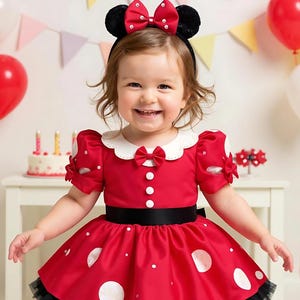 Red Minnie Mouse dress. Baby girl dress. Minnie mouse birthday dress. Sparkle and pearl minnie dress. For special occasion. Handmade!