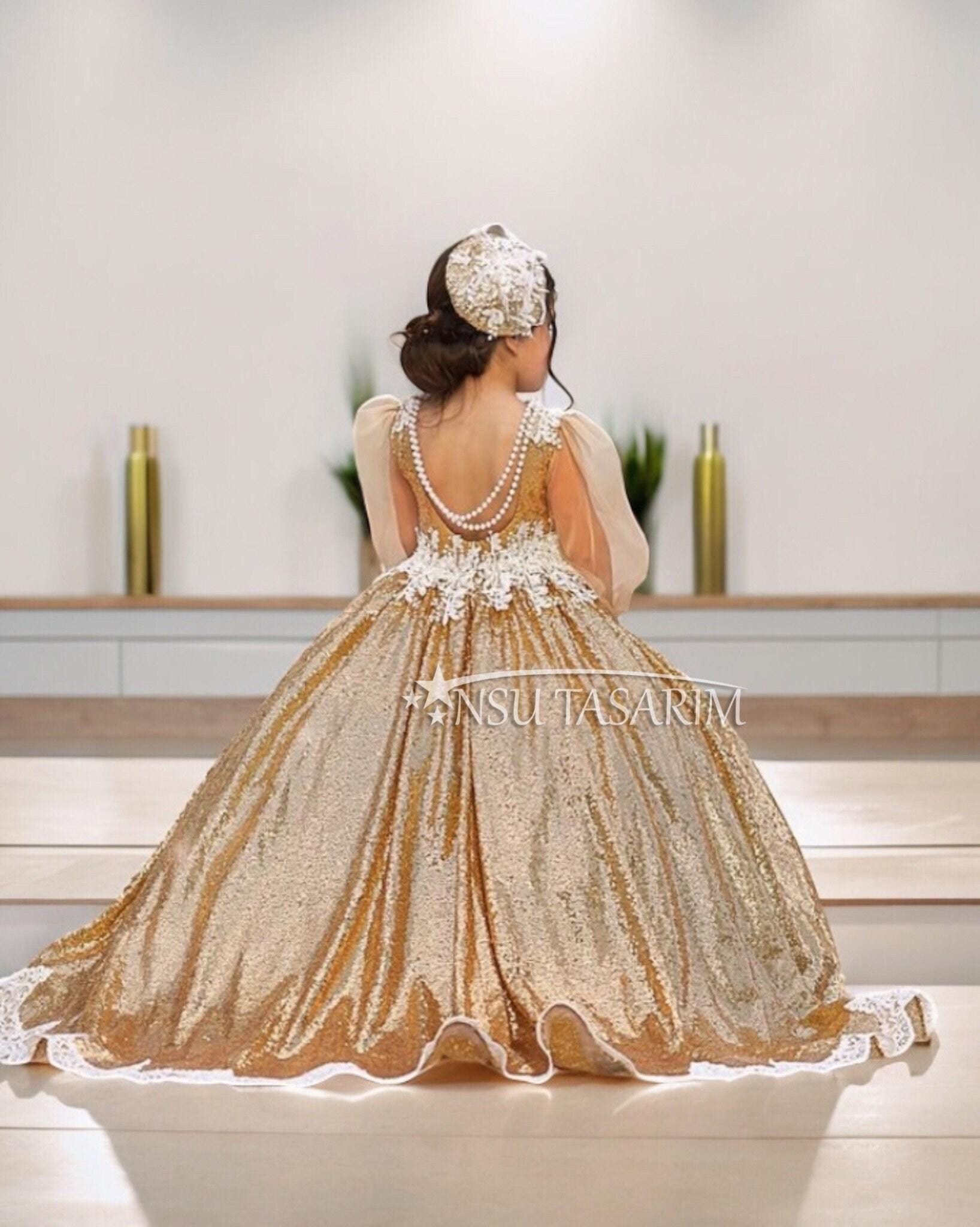 Gold Sequin Flower Girl Dress, Lace Trimmed Princess Gown, Birthday Party Dress - Etsy Gold Sequin Flower Girl Dress, Lace Trimmed Princess Gown, Birthday Party Dress - Etsy
