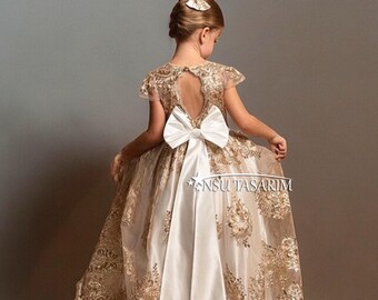 Baby Girl Dress. White Gold. Sparkle Gold Lace. for Special Occasion. High  Low. Couture Gown. - Etsy