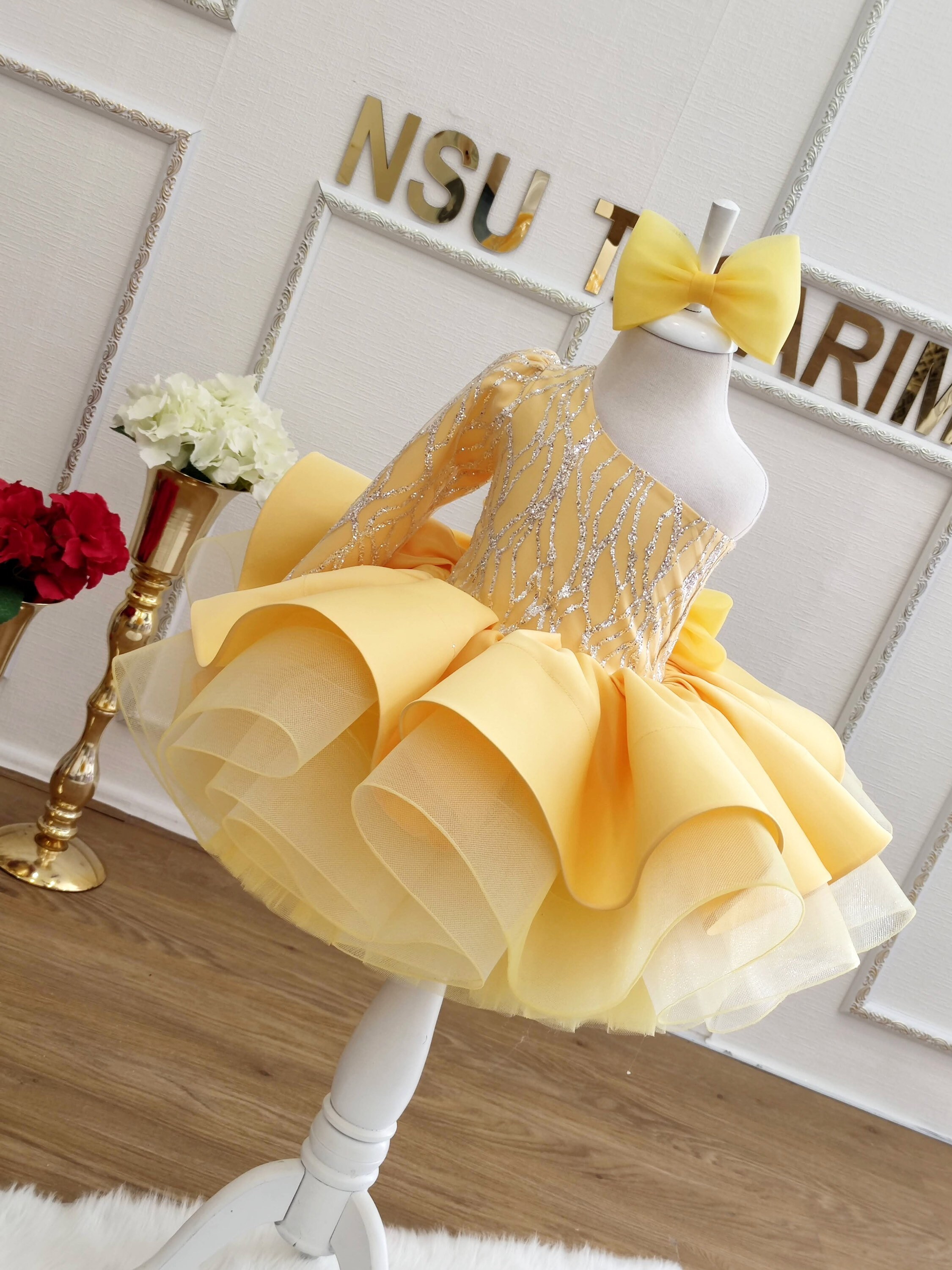 Baby Girl Dress Yellow and Silver. Sparkle Dress. Party Dress. Etsy