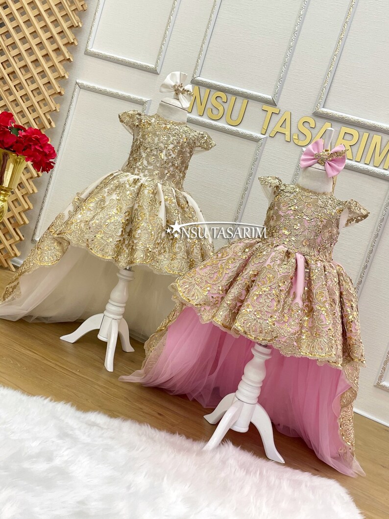 Baby Girl Dress. Pink Gold. Sparkle Gold Lace. for Special Etsy