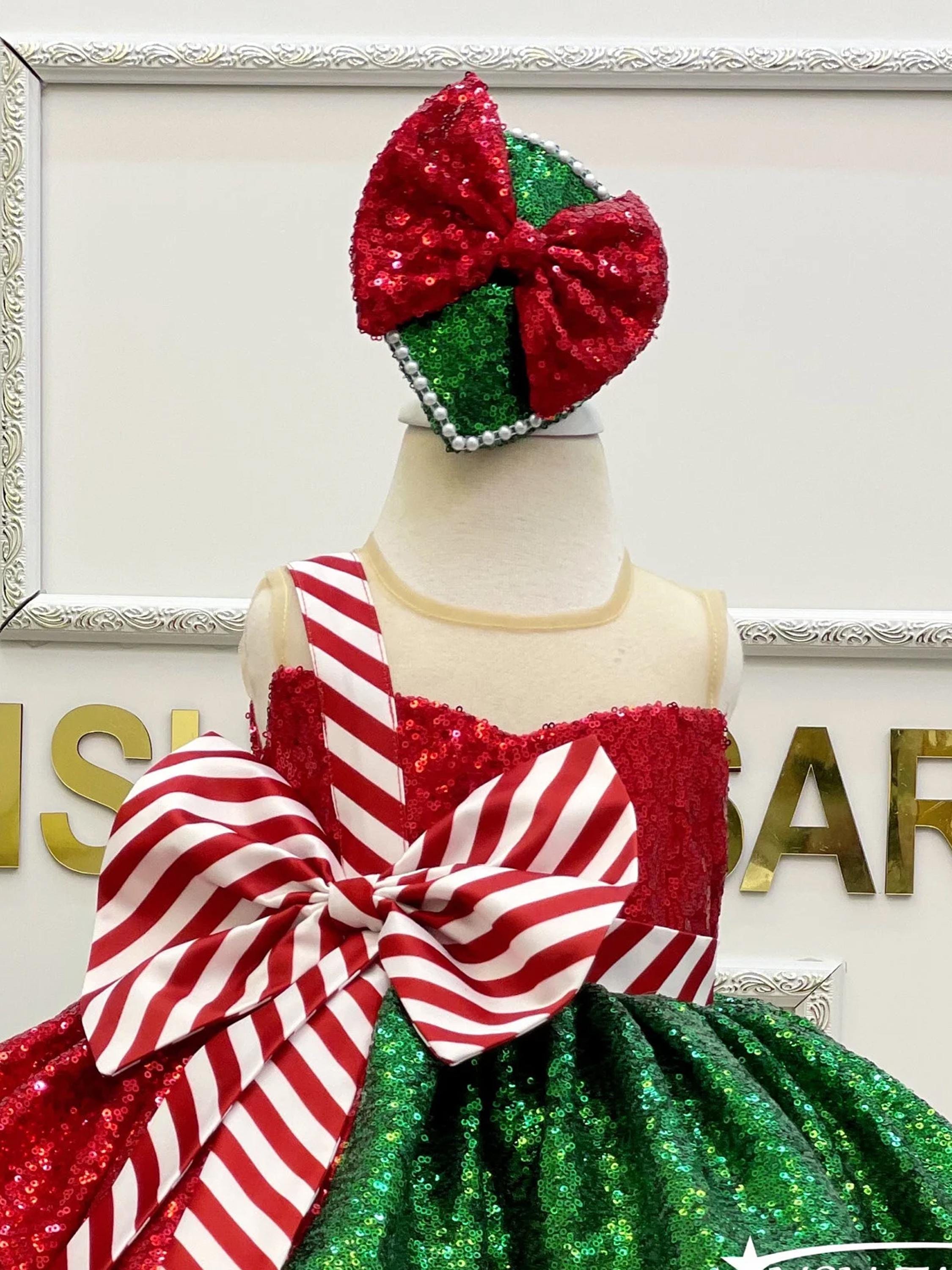 Princess Dress Baby Girl Green Holiday Dress Sparkly Sequin Strapless  Princess Dress With Striped Christmas Party