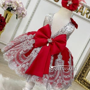 red christmas dress 12 18 months Gubotare Baby Girl Christmas Dress Little Girl Dress with Long Sleeve Dress  Elegant Outfits Size 12 18 Months(Red,12-18 Months)