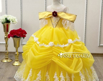 Belle dress. Baby Girl Belle costume. For special occasion,Beauty and the beast,  princess belle gown dress. couture gown.