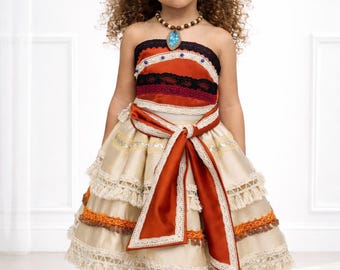 Handmade Moana Costume Dress, Necklace, Floral Hair Accessory