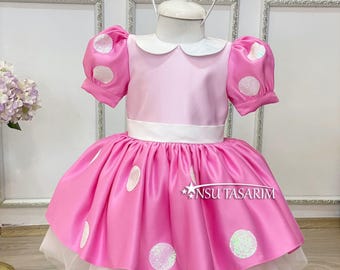 Pink Minnie Mouse dress. Baby girl dress. Minnie mouse birthday dress. Minnie mouse costume. For special occasion. Handmade!