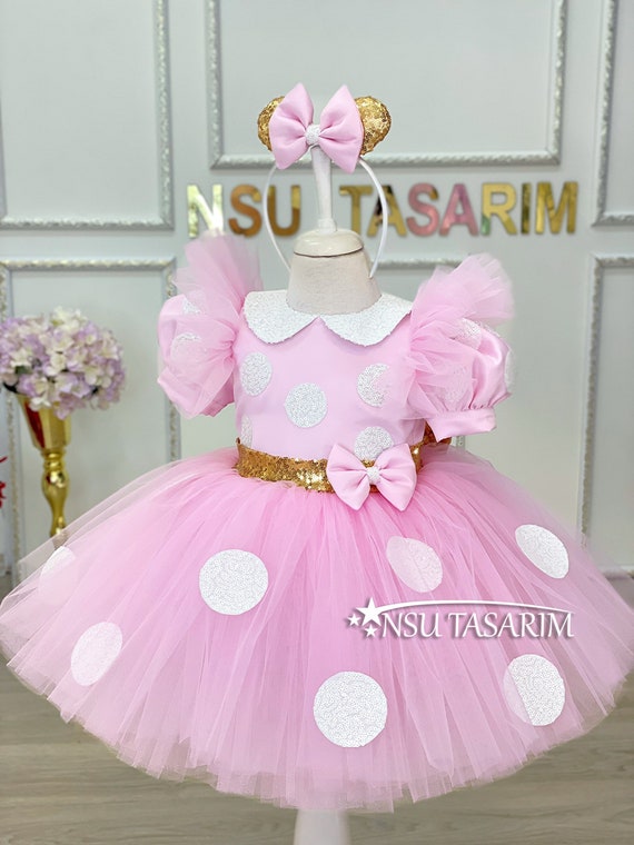 Costume di Minnie. Costume da minnie per bambina. Abito di Minnie per il  compleanno. Abito rosa di Minnie. Abito per il primo compleanno. -   Italia