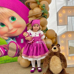 Vestido de Masha. tema masha y el oso. para ocasión especial. Vestido bebé niña Masha. Vestido de primer cumpleaños. Disfraz de Masha. imagen 2
