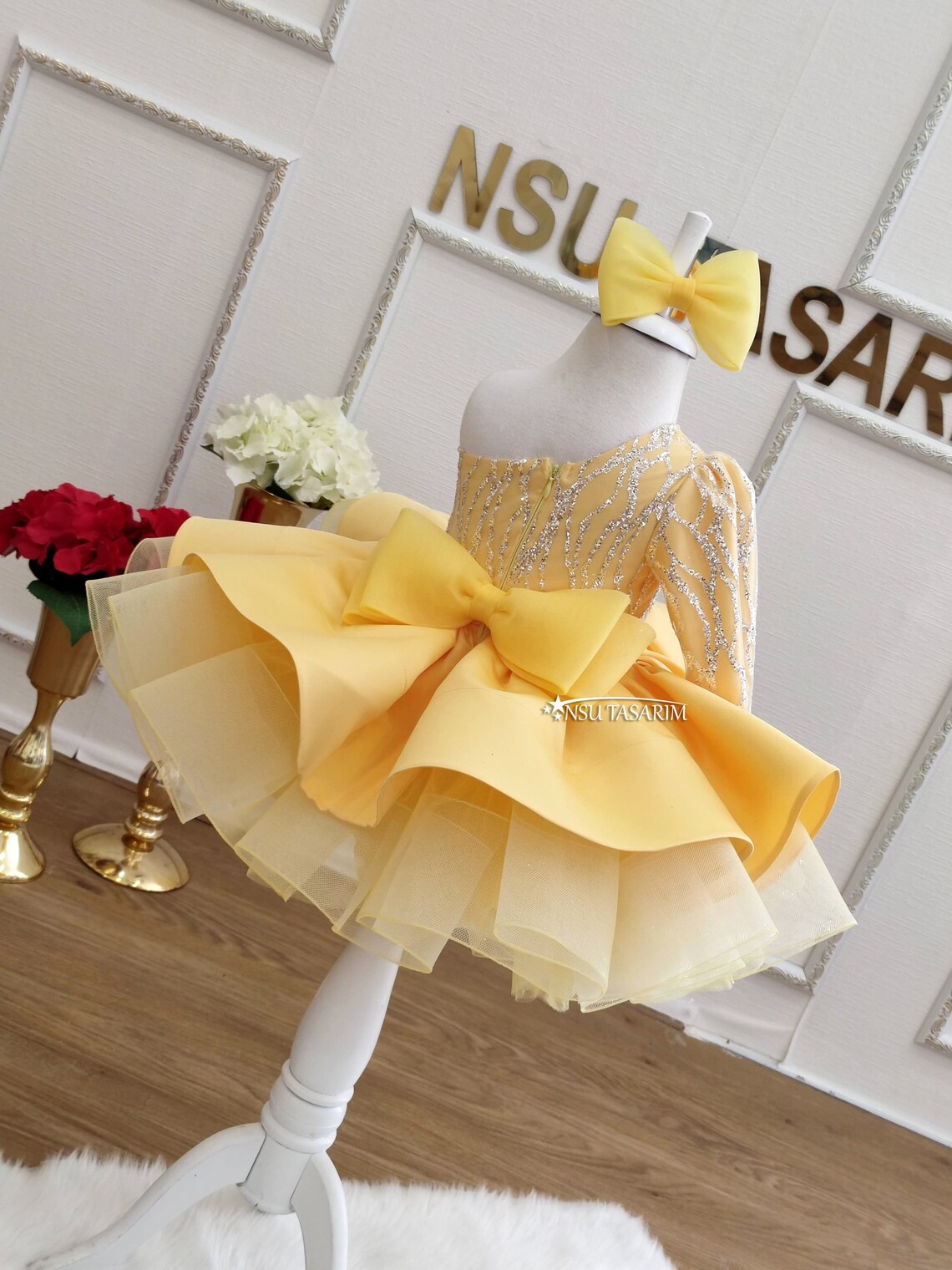 Baby Girl Dress Yellow and Silver. Sparkle Dress. Party Dress. Etsy