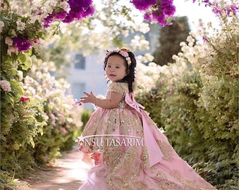 Baby Girl Dress. Pink Gold. Sparkle Gold Lace. for Special Occasion, High  Low, Princess Gown, Couture Gown. - Etsy