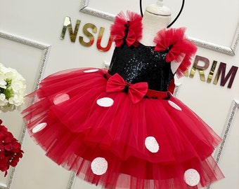 Red Minnie Mouse dress. Baby girl dress. Minnie mouse birthday dress. Minnie mouse costume. For special occasion. Handmade!