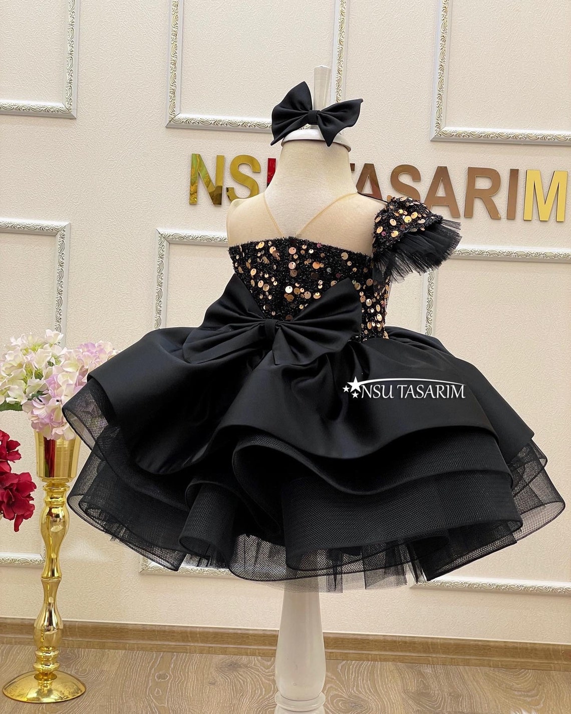 Black Gold Sequin Dress. Baby Girl Dress. Baby Dress Black. Etsy