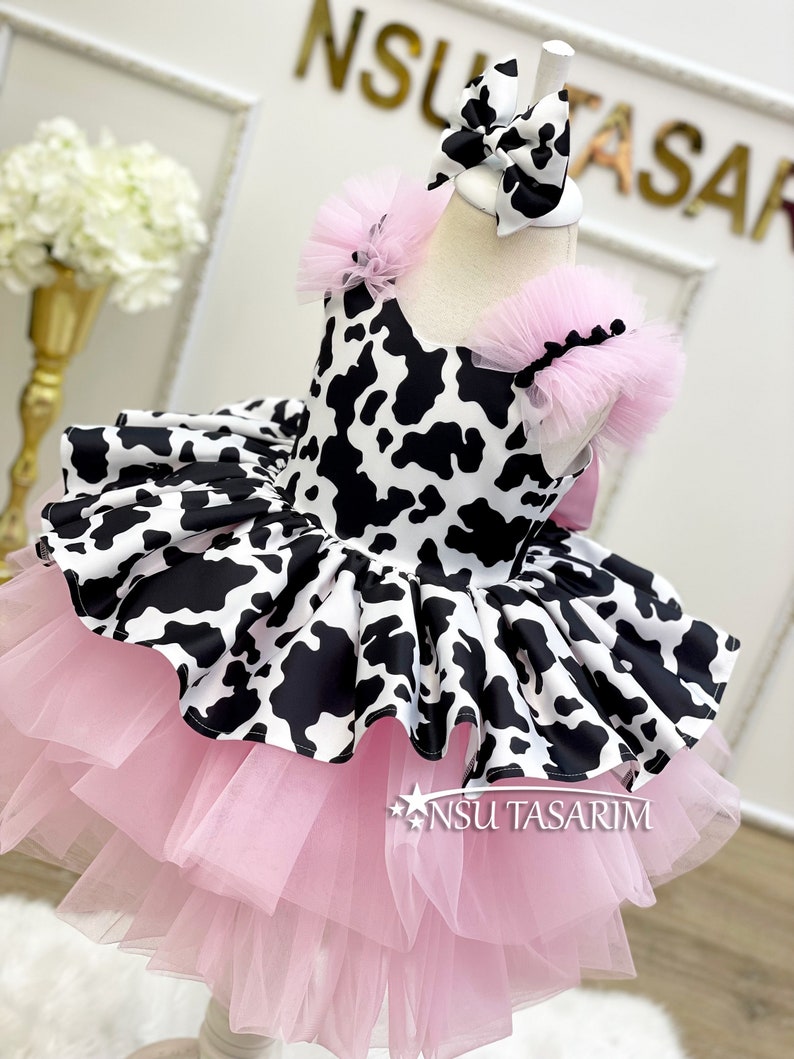 New Version Cow costume. Cow theme costume. Cow Baby girl dress. Cow party dress. Cow Birthday dress. 1st Birthday dress. 2ndBirthday dress image 3